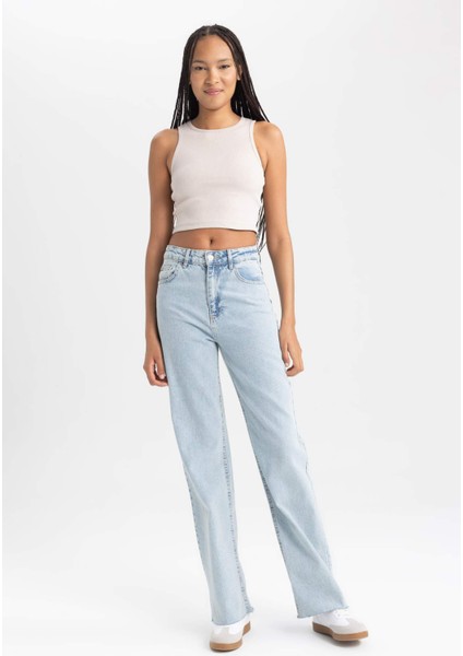 Kadın Bej Fitted Halter Yaka Düz Basic Pamuklu Atlet B0658AXNS