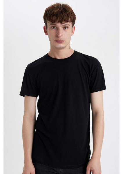 Long Muscle Fit Bisiklet Yaka Basic Düz Kısa Kollu Tişört N2104AZ23AU