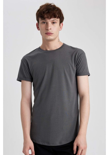 Long Muscle Fit Bisiklet Yaka Basic Düz Kısa Kollu Tişört N2104AZ23AU