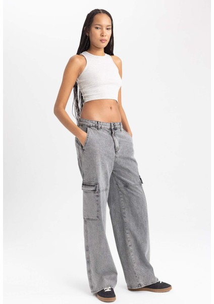 Kadın Gri Fitted Halter Yaka Düz Basic Pamuklu Atlet B0658AXNS