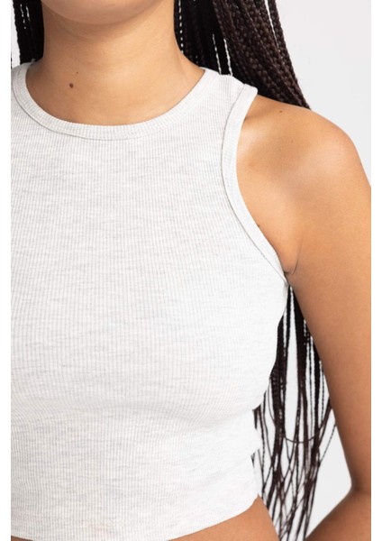 Kadın Gri Fitted Halter Yaka Düz Basic Pamuklu Atlet B0658AXNS