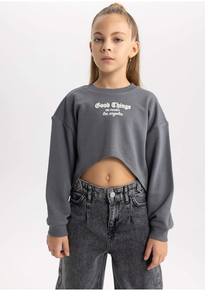 Kız Çocuk 2'li Takım Baskılı Crop Bisiklet Yaka Sweatshirt Askılı Atlet B2517A823WN modelleri