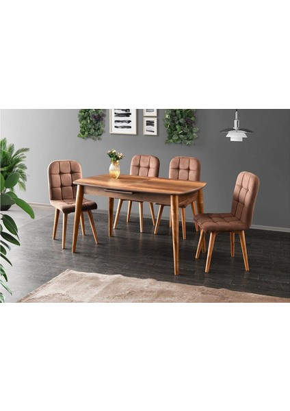 Essen Masa ve Etro Sandalye Takımı, Ceviz, 130 x 80