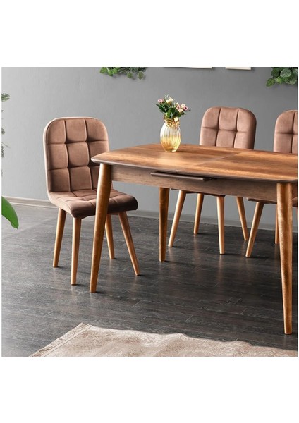Essen Masa ve Etro Sandalye Takımı, Ceviz, 130 x 80