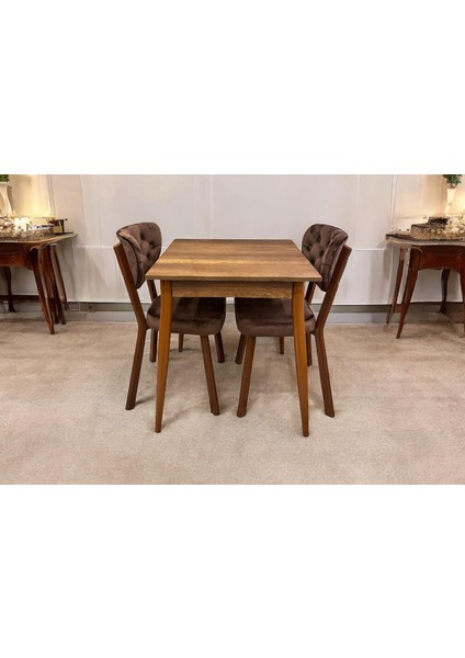 Mendel Masa ve Rivone Sandalye Takımı, Barok Ceviz, 70 x 70