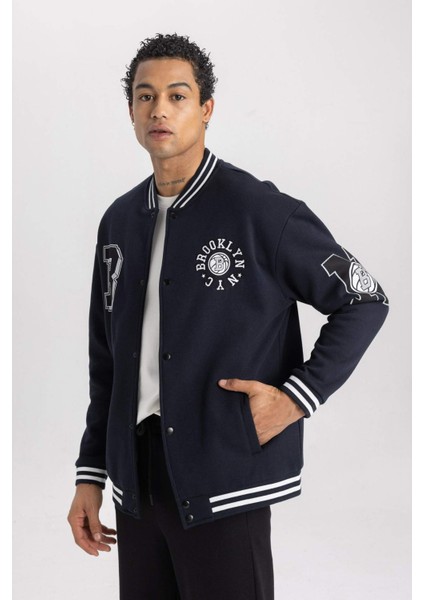 Fit Oversize Geniş KAlıp Kolej Yaka Baskılı Çıtçıt Kapamalı Cepli Bomber Hırka B3887AX24SP fırsatları
