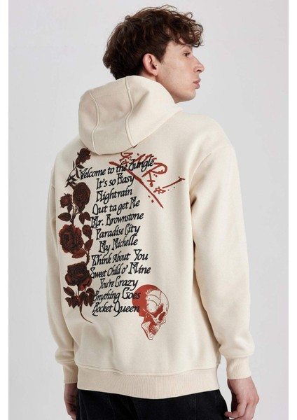 Guns N' Roses Boxy Fit Kapüşonlu Sırt Baskılı Sweatshirt B1639AX23WN
