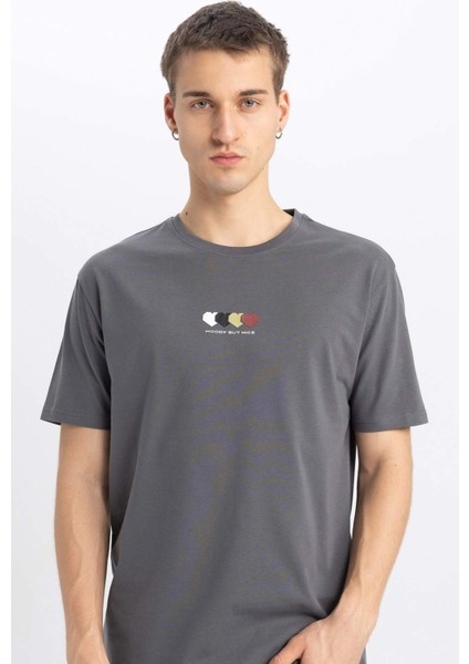 Regular Fit Bisiklet Yaka Baskılı Kısa Kollu Tişört B5076AX24SP