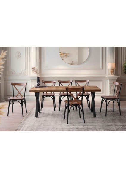 Ornava Masa, Ahşap Bahar Çapraz Sandalye, Ceviz, 180 x 80