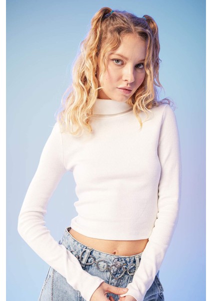 Coool Fitted Balıkçı Yaka Fitilli Kaşkorse Basic Düz Uzun Kollu Tişört