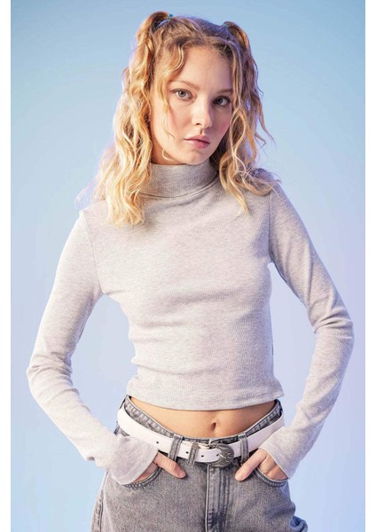 Coool Fitted Balıkçı Yaka Fitilli Kaşkorse Basic Düz Uzun Kollu Tişört