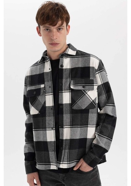 Relax Fit Polo Yaka Kareli Oduncu Flanel Pamuklu Uzun Kollu Gömlek Z0639AZ23AU