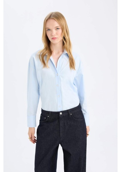 Oversize Geniş Kalıp Poplin Uzun Kollu Gömlek T8735AZ24SP