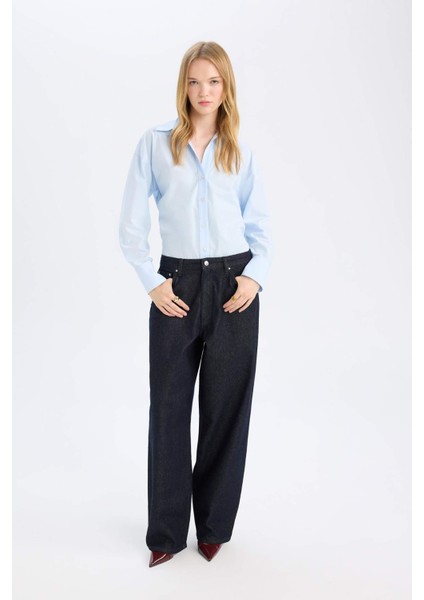 Oversize Geniş Kalıp Poplin Uzun Kollu Gömlek T8735AZ24SP