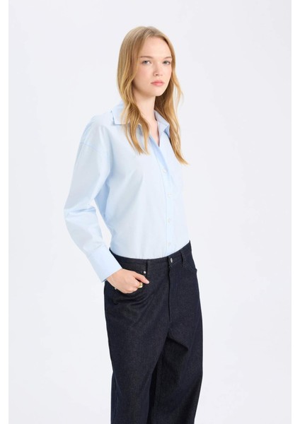 Oversize Geniş Kalıp Poplin Uzun Kollu Gömlek T8735AZ24SP
