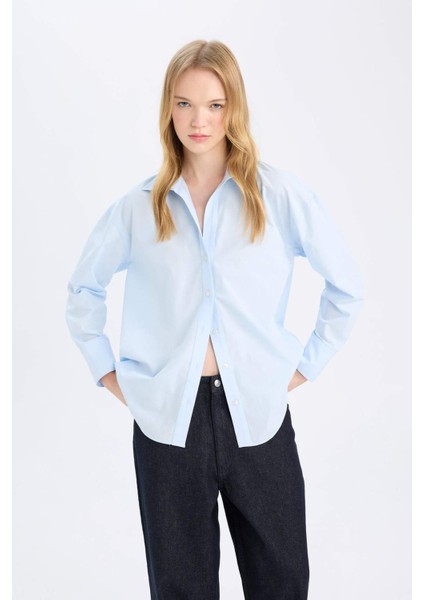 Oversize Geniş Kalıp Poplin Uzun Kollu Gömlek T8735AZ24SP