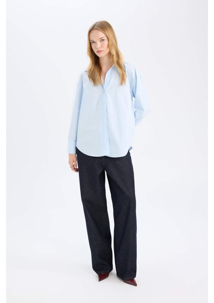Oversize Geniş Kalıp Poplin Uzun Kollu Gömlek T8735AZ24SP