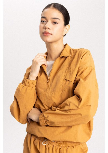 Oversize Geniş Kalıp Dik Yaka Dokuma Sporcu Hırka B4213AX24SP