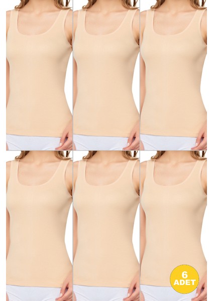 Kadın Ribana Geniş Askılı Pamuklu Likralı Detaylı Atlet 6'lı Paket