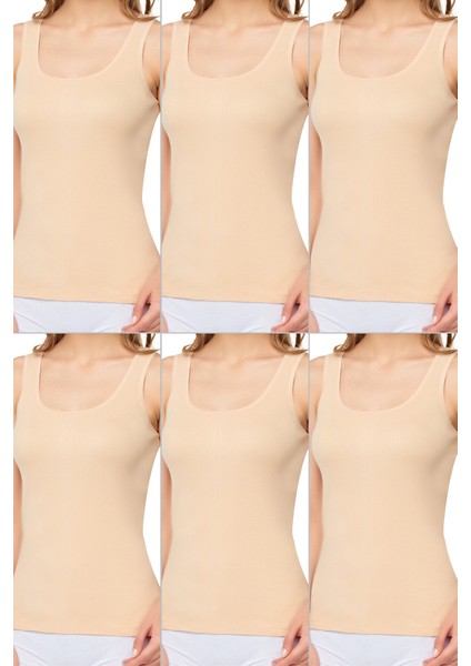 Kadın Ribana Geniş Askılı Pamuklu Likralı Detaylı Atlet 6'lı Paket fiyatları