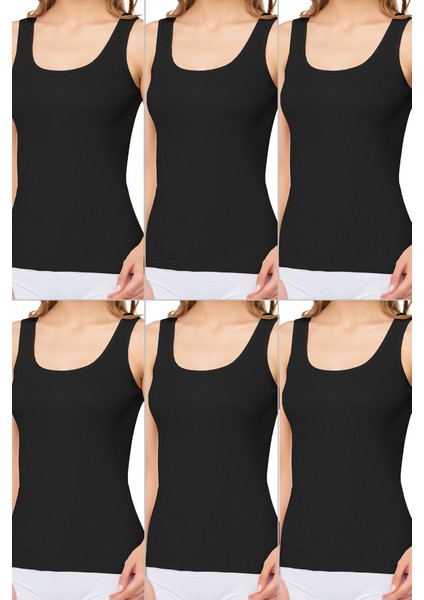 Kadın Ribana Geniş Askılı Pamuklu Likralı Detaylı Atlet 6'lı Paket fiyatları