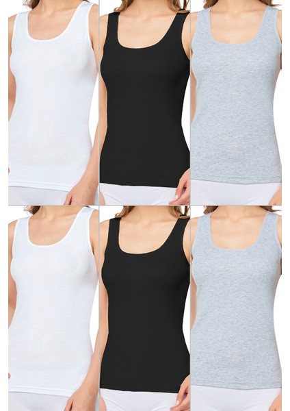 Kadın Ribana Geniş Askılı Pamuklu Likralı Detaylı Atlet 6'lı Paket fiyatları