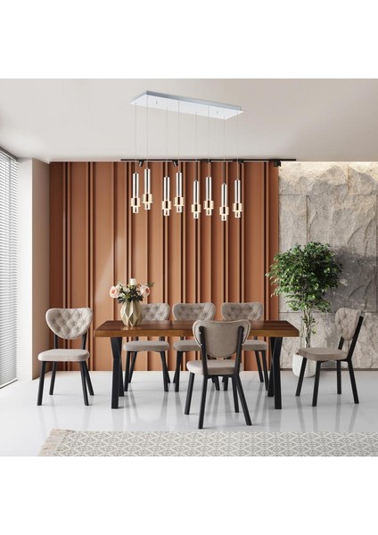 Cakarta Masa + Rivone Sandalye TAKIMI,CEVİZ,180 x 80