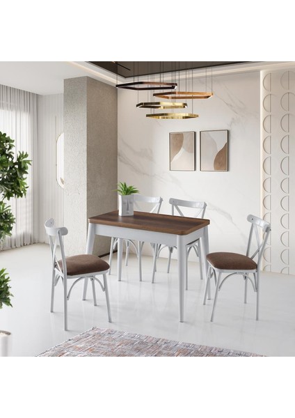 Dolunay Açılır Masa + Bahar Çarpaz Sandalye TAKIMI,BAROK,100 x 60