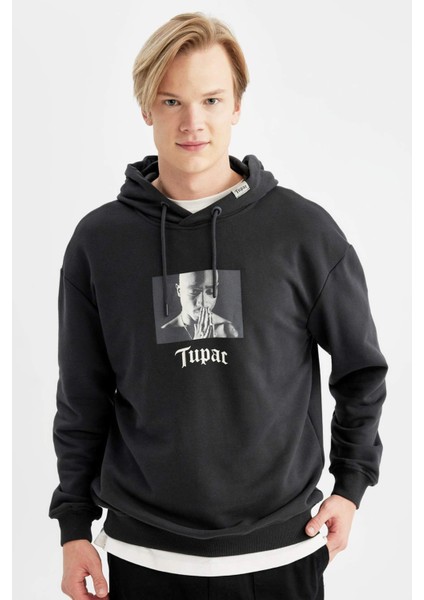 Tupac Shakur Boxy Fit Kapüşonlu Sweatshirt B5520AX24SP