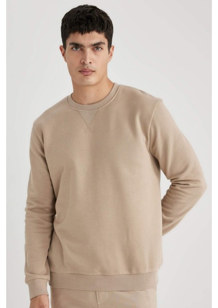 Regular Fit Bisiklet Yaka Kalın Basic Düz Sweatshirt T3777AZ24SP