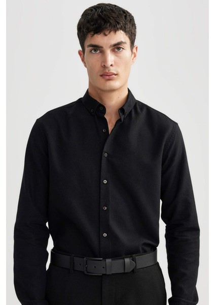 Modern Fit Dokulu Uzun Kollu Gömlek B6582AX23SM