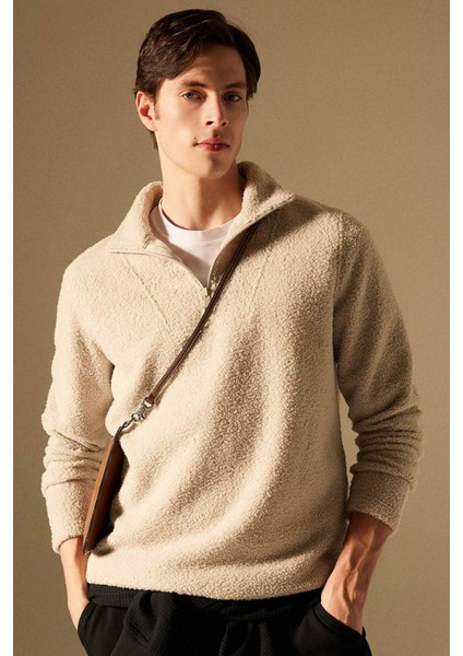Regular Fit Dik Yaka Fermuarlı Pelüş Sweatshirt B6493AX24SP