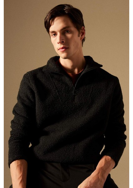 Regular Fit Dik Yaka Fermuarlı Pelüş Sweatshirt B6493AX24SP