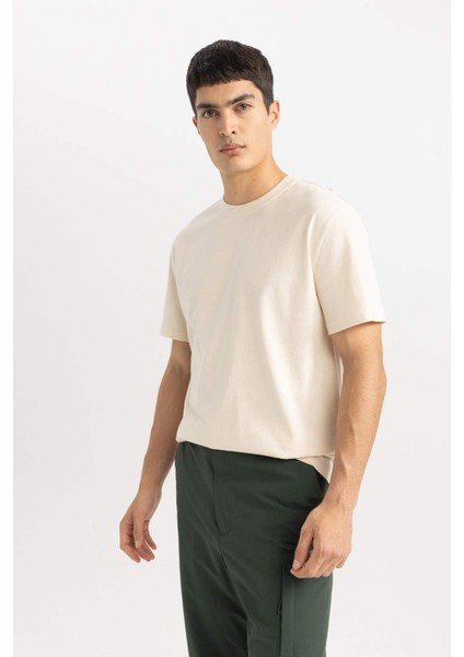 New Regular Fit Bisiklet Yaka Basic Düz %100 Pamuk Kısa Kollu Tişört V7699AZ24SP