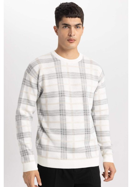 Regular Fit Bisiklet Yaka Desenli Triko Kazak Y0619AZ24SP