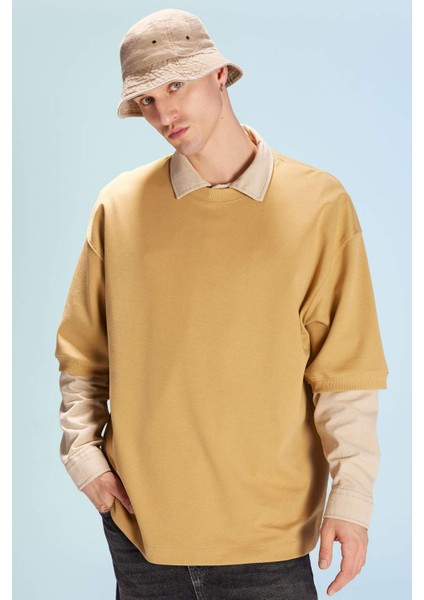 Loose Fit Bisiklet Yaka Kısa Kollu Ağır Kumaş Basic Düz Tişört B4844AX23WN