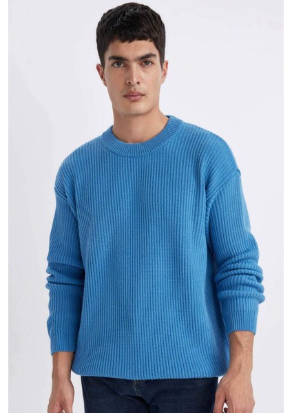 Oversize Geniş Kalıp Bisiklet Yaka Basic Düz Triko Kazak B9718AX24SP