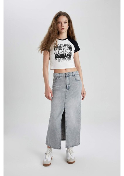 Long Fit Yırtmaçlı Uzun Boy Jean Etek B9847AX24SP fırsatları