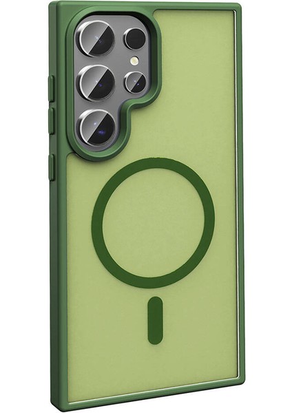 Galaxy S23 Ultra Kılıf Magsafe Şarj Özellikli Mat Arka Yüzey Sio Kapak-Yeşil
