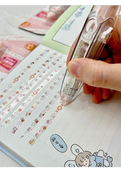 Pembe Tavşan Desenli Süsleme Bandı Tipex/tipeks/Bullet Journal/ Şerit Daksil