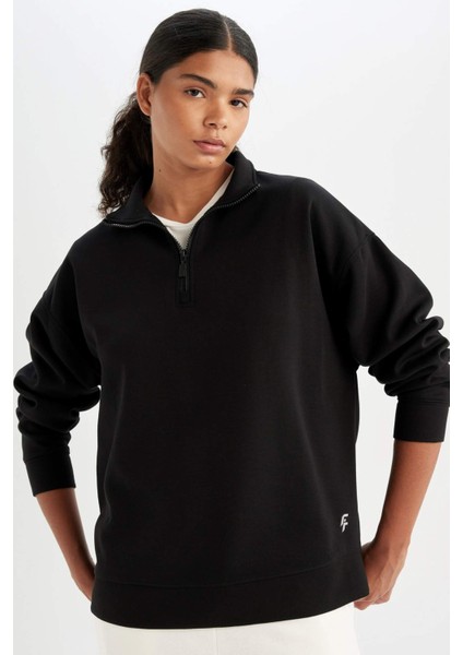 Fit Oversize Fermuarlı Dik Yaka Spor Sweatshirt B7756AX24SP