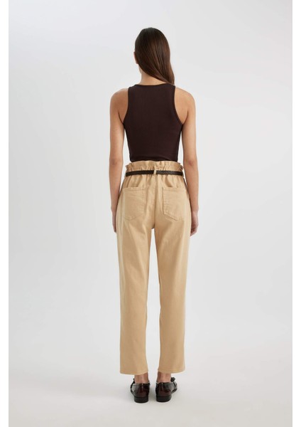 Baggy Fit Gabardin Kemerli Kumaş Pantolon Yüksek Bel Kısa Paça C1510AX24SP