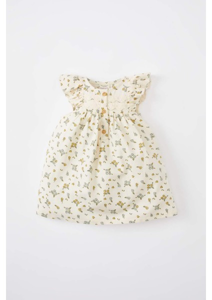 Kız Bebek Çiçekli Kolsuz Twill Elbise B9623A524SM
