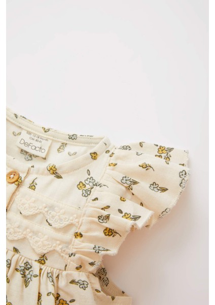 Kız Bebek Çiçekli Kolsuz Twill Elbise B9623A524SM