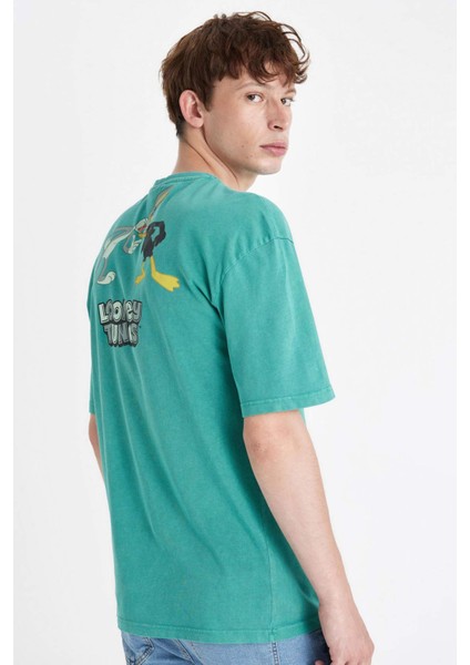 Looney Tunes Oversize Geniş Kalıp Bisiklet Yaka Sırt Baskılı Kısa Kollu Tişört