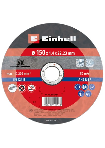 Metal Kesici Disk 150 x 1,4 x 22,23 mm 5 Adet