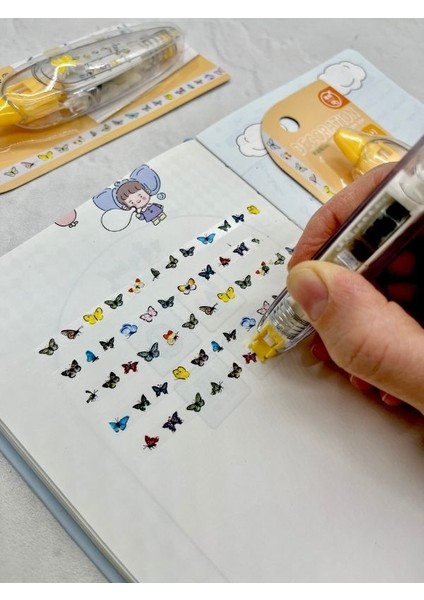 Sarı Kelebek Desenli Süsleme Bandı Tipex/tipeks/bullet Journal/Şerit Daksil