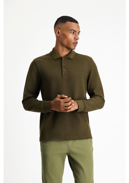 Polo Yaka Regular Fit Desenli Sweatshirt