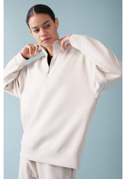 Fit Oversize Fermuarlı Dik Yaka Spor Sweatshirt B7756AX24SP