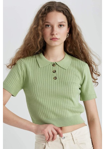 Slim Fit Dar Kesim Polo Yaka Kısa Kollu Triko Tişört N9752AZ24SP